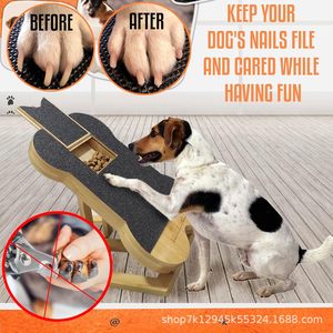 Poste rascador de madera maciza para perros con caja para premios, cortaúñas con forma de pata, tabla plegable para el cuidado de las uñas de las mascotas. - Product Image 3