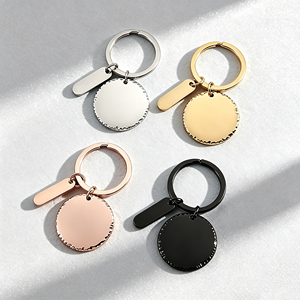Conjunto de Chaveiros Redondos de Aço Inoxidável Ywyougang em 4 Cores, Chaveiro de Moda com Etiqueta Longa e Borda em Renda para Presente - Product Image 1