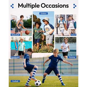 FOXA Pantalones cortos deportivos para niños, paquete de 5, de secado rápido, con bolsillos, cintura elástica, para baloncesto, ropa deportiva, deportes juveniles para niños - Product Image 6