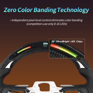 Volant en fibre de carbone à LED à fond plat avec cuir perforé pour EcoBoost/GT/Shelby GT350/GT350R 2018-2023 - Product Image 3
