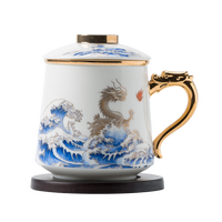 Vente en gros usine – Tasse en porcelaine jetable de haute qualité avec couvercle et infuseur, 450 ml, impression personnalisée moderne pour thé, café, maison, bureau