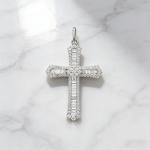 Collar Clásico de Compromiso con Colgante de Cruz y Diamante CVD Cultivado en Laboratorio, Chapado en Oro de 10K/14K/18K sobre Plata Personalizada, Cadena para Suéter, Regalo VS - Product Image 3