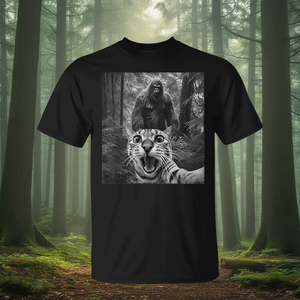 Camiseta con meme de Sasquatch y Bigfoot para dueños de gatos: selfie sorprendente con un felino asustado para memes y diversión - Product Image 3