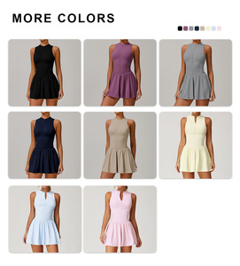 Gaun tenis wanita, baju olahraga nyaman menyerap cepat dengan ritsleting 2 dalam 1 - Product Image 4