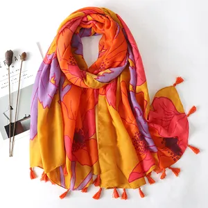 Warm Candy Palm Cotton and linen scarf Fashionable Stars Beautifully Bali 90*180cm yarn shawl Vacation Flower
