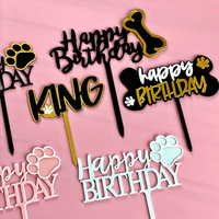 Décoration de gâteau en acrylique double couche, motif patte d'animal mignon, Joyeux Anniversaire, pour animaux de compagnie, accessoire de fête, insert de gâteau