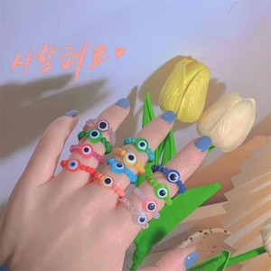 Anillo de cuentas elásticas de resina acrílica, sortija elástica colorida hecha a mano con cuentas azules, 11 colores, estilo bohemio - Product Image 2