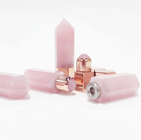 Plateau de Quartz Rose en pierre semi-précieuse rouleau de point de plateau de bijoux en cristal avec garniture en or pour l'artisanat en cristal