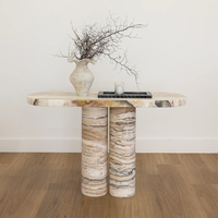 Table console de salon KUMUSI FURNITURE Wabi-Sabi en marbre crème avec base solide