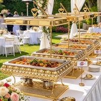 Ensemble de réchauds de buffet dorés 9L, chauffe-plats de luxe pour la restauration, les mariages, les banquets d'hôtel, vente en gros
