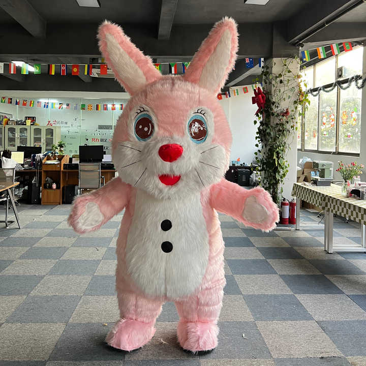 Wholesale Custom Adult Rabbit Mascot Costume Gray Bunny Inflatable Cartoon Plush for Halloween Movie Walking Character Sale