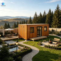 Maison conteneur de 20 pieds avec revêtement en bois, maison préfabriquée en conteneur avec terrasse, cabane de vie portable pour jardin