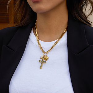 Cross Necklace With Zircon Star Charm Gold Chain Pendant For Women Gift Jewelry - Product Image 2