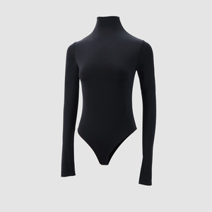 Body elástico negro minimalista de cuello alto para mujer, sin costuras, de manga larga, para primavera - Product Image 5