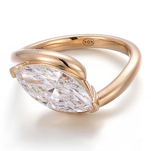 Bague de fiançailles et de mariage tendance 2025 en or jaune massif 18K, 14K, 10K avec diamant marquise CVD, bijoux fantaisie pour femme - Product Image 2