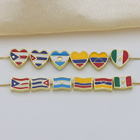HP289 Nuevo Colgante de Corazón Esmaltado con Bandera Chapado en Oro de 18K, Amuleto de Bandera de Colombia y Puerto Rico para Fabricación de Joyas DIY, Venta al por Mayor