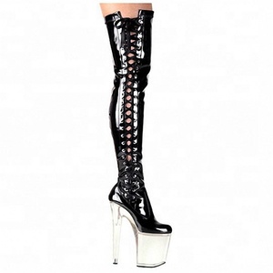 Botas Personalizadas Sexys de Caña Alta Extrema con Tacón de 20cm, Plataforma y Punta Redonda, Botas por Encima de la Rodilla para Mujer con Cordones Laterales - Product Image 3