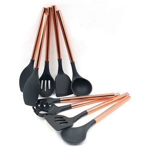Rose <strong>Gold</strong> Handle Silicone Cooking Utensils and Cookware Tools Set Elegant <strong>Kitchen</strong> <strong>Accessories</strong> for Home Use - Product Image 3
