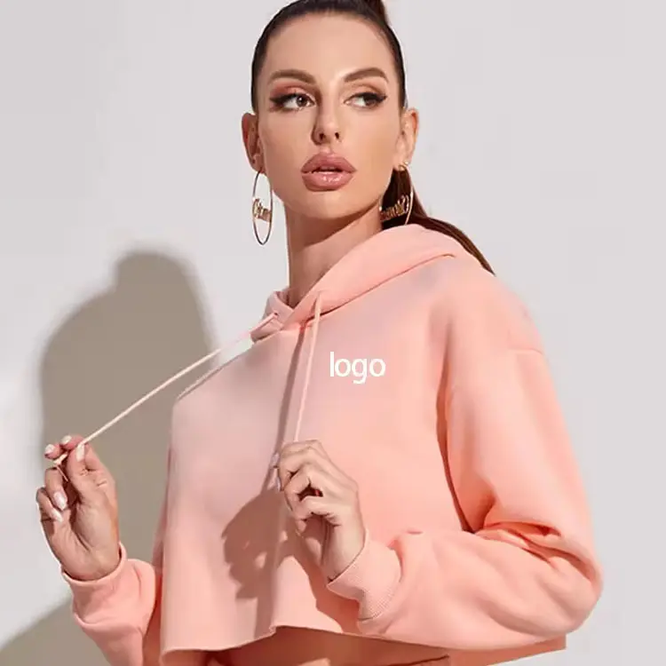 2024 women's solid color long sleeve drawstring short casual pullover sweatshirt women set joggers hoodie