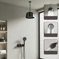 Ensemble de douche encastré au plafond en laiton poli, 3 modes, système de douche pluie mural dissimulé avec douchette de massage douce pour hôtel et maison