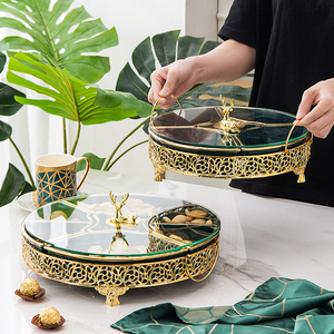 Assiette de collation de fruits en céramique, <span class=keywords><strong>plateau</strong></span> en porcelaine, pour le salon, professionnel et créatif, de luxe, avec couvercle en <span class=keywords><strong>verre</strong></span> - Product Image 1