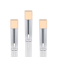 Récipient de brillant à lèvres carré rose mat plastique liquide ABS + AS vide emballage cosmétique de tube de brillant à lèvres 3.5ML