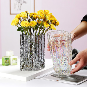Vase en verre de style européen, luxe léger, haut de gamme, vase en verre de glacier, vase pour culture aquatique, décoration de table à manger, hôtel, maison, ornements - Product Image 4