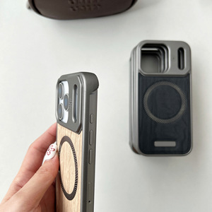 Funda de Teléfono con Textura de Madera sin Marco para iPhone 17 Pro Max 15 16 con Anillo Magnético, Disipación de Calor y Carcasa Delgada con Borde Abierto - Product Image 4