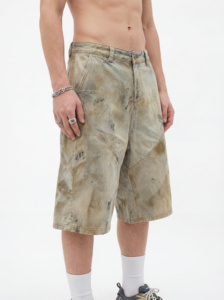 กางเกงยีนส์เดนิมสีเหลืองโคลนทรงหลวมเอวกลางสไตล์วินเทจสำหรับผู้ชาย พิมพ์ลายสาดสี ระบายอากาศได้ดี เป็นมิตรกับสิ่งแวดล้อม ผ้าถัก เหมาะสำหรับฤดูร้อน - Product Image 2