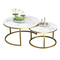 Muebles Modernos para Sala de Estar, Mesa de Centro de Mármol con Metal Dorado y Diseño de Panel de Madera, Estilo Elegante de Acero