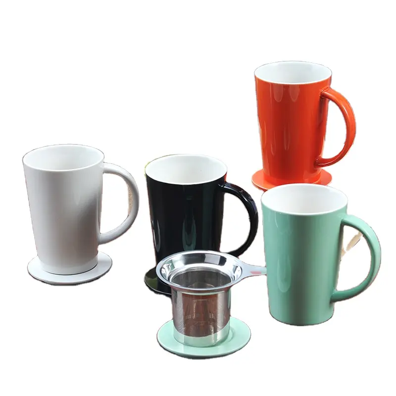 450Ml European Custom Ceramic Tea Cup Wholesale Porcelain Tea Mug With Stainless Steel Infuser