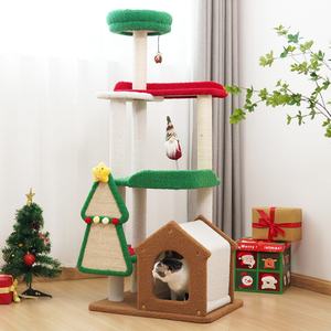 Arbre à chat en bois de luxe avec poteau anti-griffures - Grande taille pour chats - Décoration d'Halloween et de Noël - Product Image 1