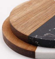 Sous-verres et dessous de plat ronds en marbre noir et bois, élégants et luxueux, résistants à la chaleur, pour boissons chaudes et protection de table