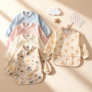 Logo Customized Print Waterproof Pu Kids Aprons Smocked Long Sleeve Baby Products <b>Training</b> <b>Bib</b> Apron - Product Image 3