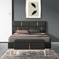 Ensemble de chambre à coucher 2 pièces style européen, lit Queen Size rembourré en PU, lit plateforme avec système de rangement hydraulique, sans sommier, noir