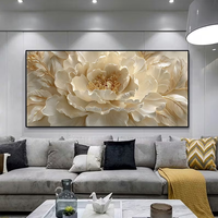 Peonies dorées dans un jardin luxueux, impression artistique sur toile, peinture murale avec cadre flottant pour le salon