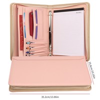 Carpeta de presentación Gangtong de 3 anillas de cuero PU para mujer, con cremallera, funda para tableta, planificador de cuero vegano.