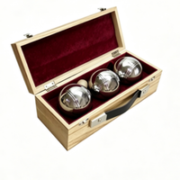 Kit de pétanque en bois avec 3 boules en acier inoxydable de 73 mm, jeu de pelote pour l'extérieur avec logo personnalisé