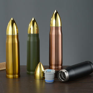 กระติกน้ำสุญญากาศสแตนเลสทรงกระสุน พกพาสะดวก สำหรับเล่นกีฬา สีเขียวทหาร ทอง ดำ ทองแดง ของขวัญ กระติกเก็บความร้อน - Product Image 4