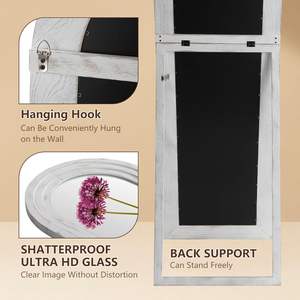 Espejo de pie rústico con marco de madera blanco de 64x21 pulgadas, estilo arqueado, para dormitorio o sala de estar, marca MirrMuse - Product Image 6