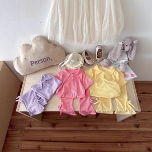 Abbigliamento per Bambini, Set Estivo Due Pezzi per Bambine 2025, Nuovo Completo Manica Corta e Pantaloncini in Cotone Tinta Unita - Product Image 4