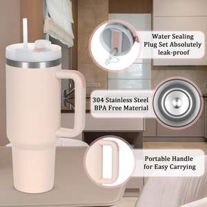 Gobelet isotherme en acier inoxydable 40 oz avec poignée, couvercle et paille, réutilisable pour la maison, les voyages, le camping et la randonnée - Product Image 2