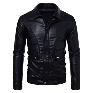 <span class=keywords><strong>Chaqueta</strong></span> de cuero de imitación informal a la moda para <span class=keywords><strong>hombre</strong></span>, <span class=keywords><strong>chaqueta</strong></span> ajustada de cuero para motocicleta con bolsillo y cremallera - Product Image 1
