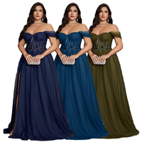 Robes de soirée de luxe grande taille LY2636D pour femmes, à manches courtes, asymétriques, en mousseline, fendues, pour fêtes formelles et demoiselles d'honneur