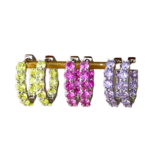 For Pure 925 Silver Rhodium Plated Gemstone Inside-Out Hoop <b>Earrings</b> with Birthstone Months <b>Green</b> Zirconia Diamond - Product Image 1