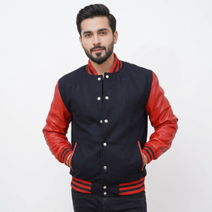 Veste universitaire pour homme avec logo brodé personnalisé, en coton molletonné, style tendance, veste universitaire, couleur noir et rouge - Product Image 1