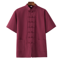 Setelan Tang Pria Musim Panas Bahan Katun/Linen Ringan Gaya Cina, Hanfu, Kancing Cakram, Lengan Setengah, Bernapas
