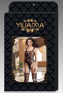 <span class=keywords><strong>Bodystocking</strong></span> érotique à motifs de nylon de soie mature noir pour femmes - Product Image 5