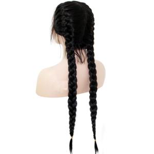 Peluca trenzada de pelo largo y recto, conjunto de pelo negro Mengtong, encaje frontal de fibra química a la moda, 1 pieza, tamaño medio <span class=keywords><strong>corto</strong></span>, 60cm - Product Image 4