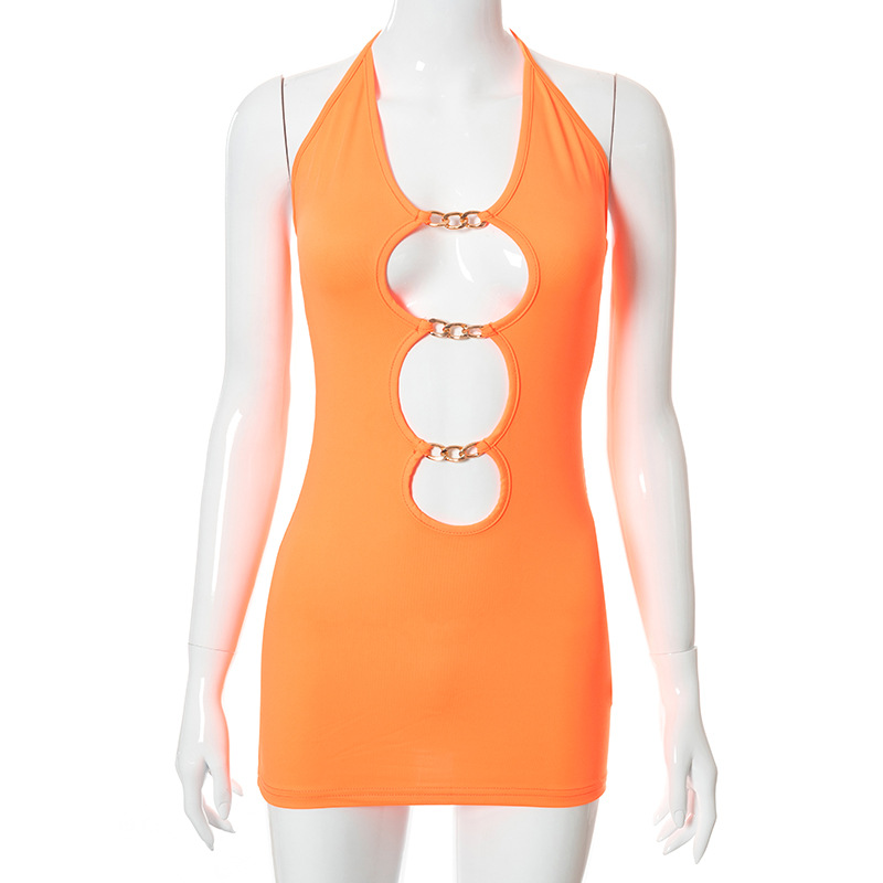 MA0037 New Hollow Out Halter Mini Dresses Women Sleeveless